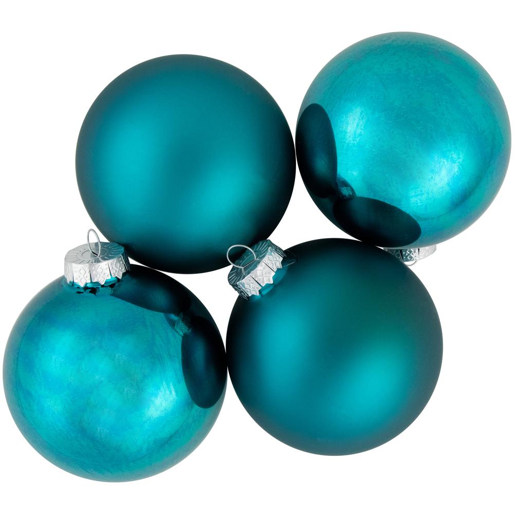 4ct Turquoise Blue 2-Finish Glass Ball Christmas Ornaments 4". Picture 1