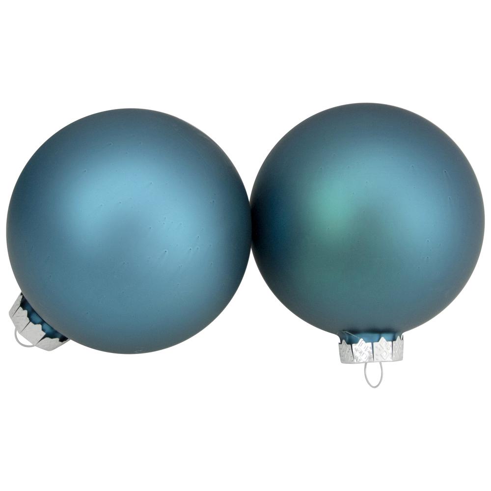 4ct Turquoise Blue 2-Finish Glass Ball Christmas Ornaments 4". Picture 4