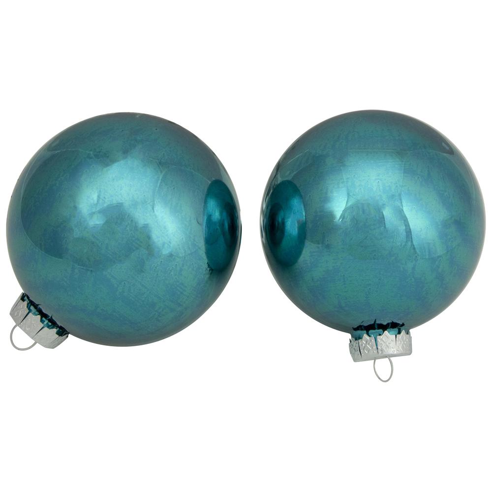 4ct Turquoise Blue 2-Finish Glass Ball Christmas Ornaments 4". Picture 3