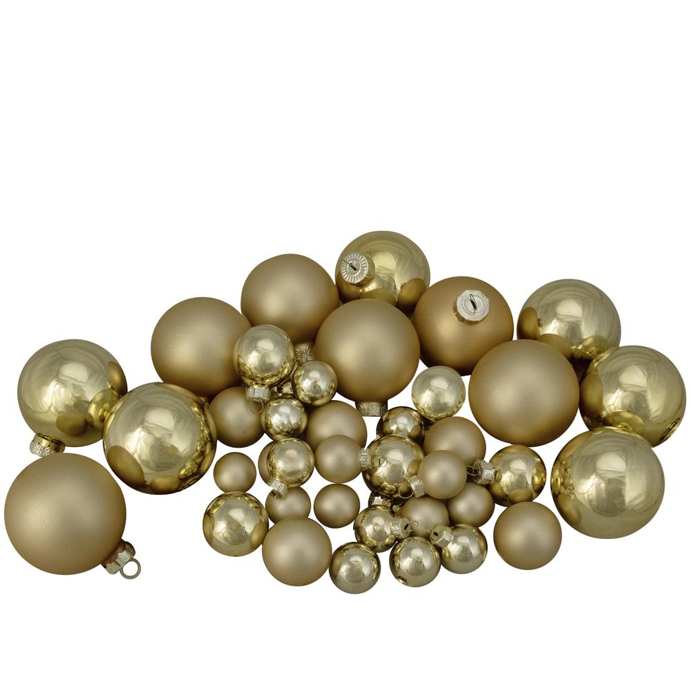 40ct Gold Glass 2-Finish Christmas Ball Ornaments 2.5" (60mm). Picture 1