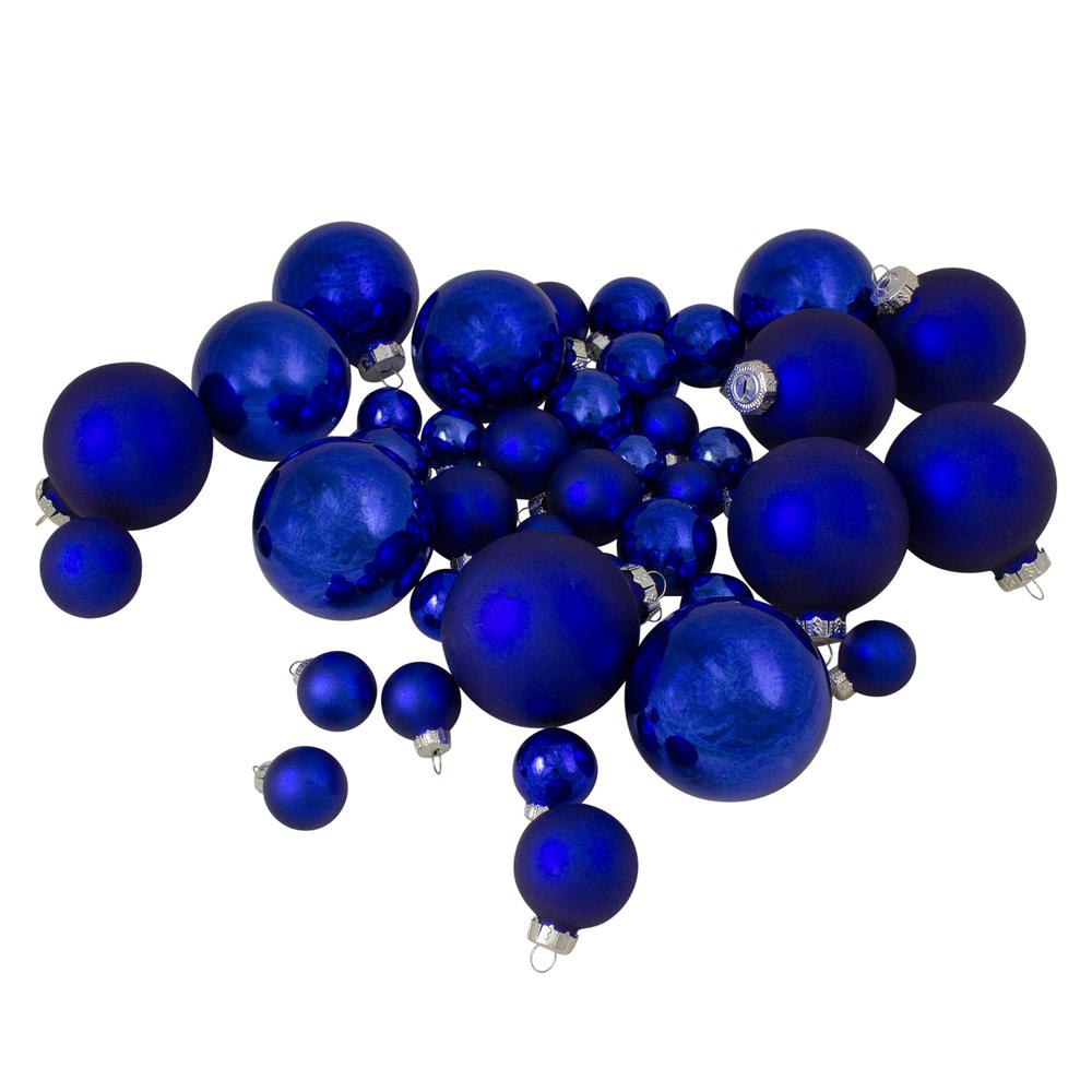 40ct Shiny and Matte Royal Blue and Silver Glass Ball Christmas Ornaments 2.5". Picture 1