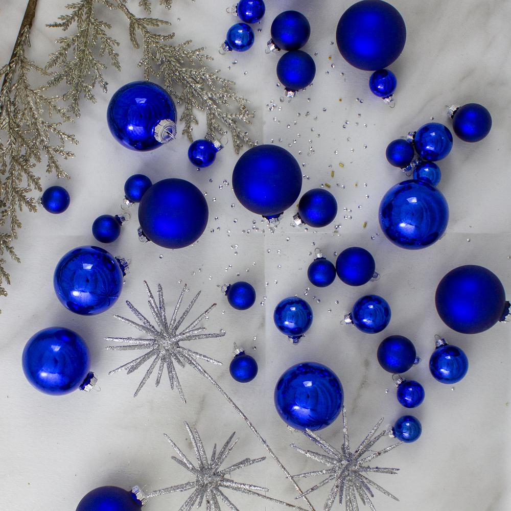 40ct Shiny and Matte Royal Blue and Silver Glass Ball Christmas Ornaments 2.5". Picture 7