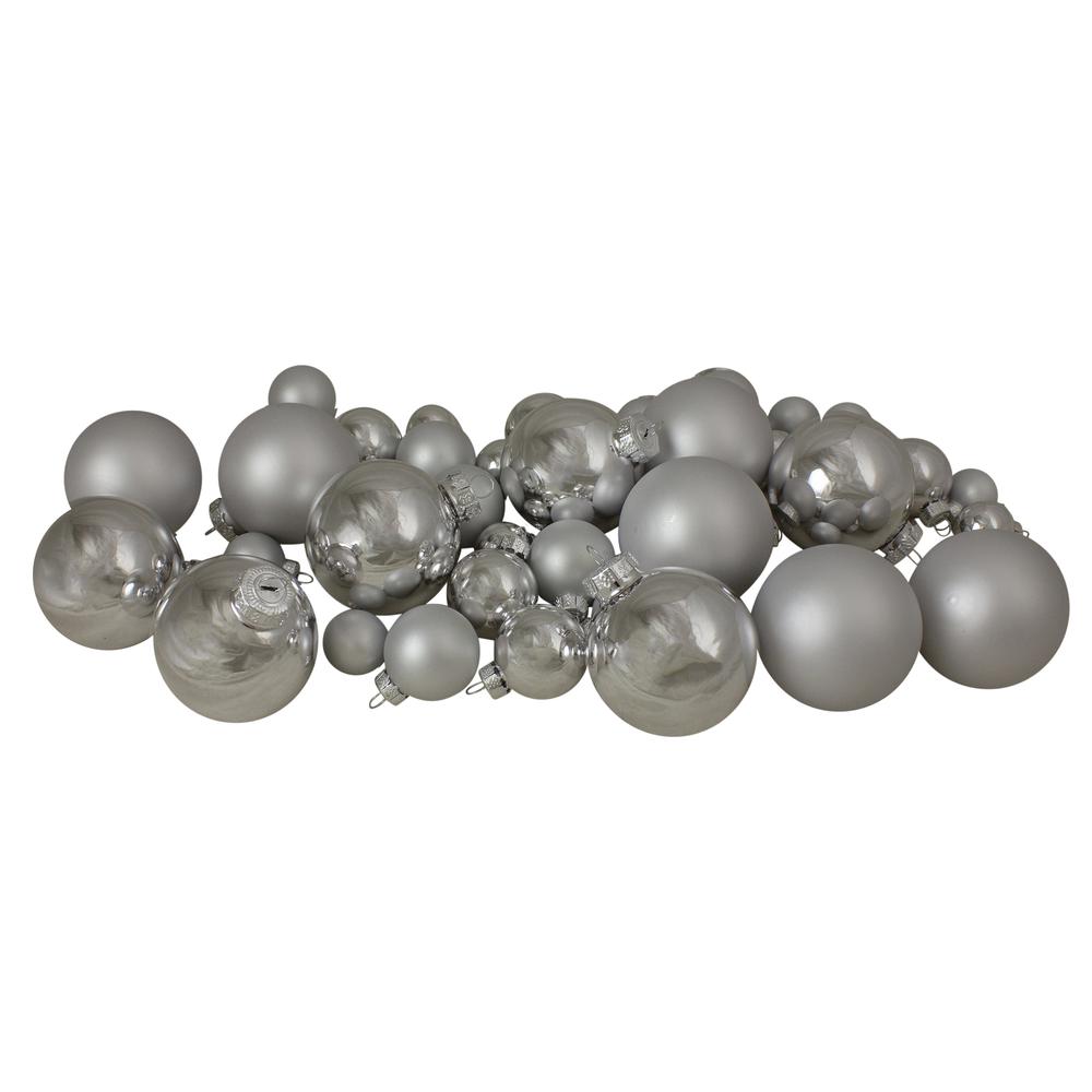 40ct Shiny and Matte Silver Glass Ball Christmas Ornaments 2.5". Picture 1