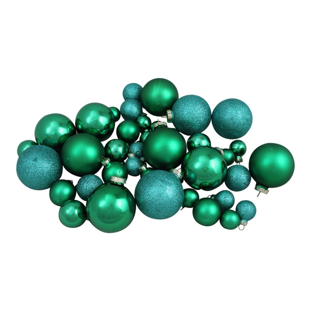 40ct Green 2- Finish Multiple Size Glass Ball Christmas Ornaments. Picture 3