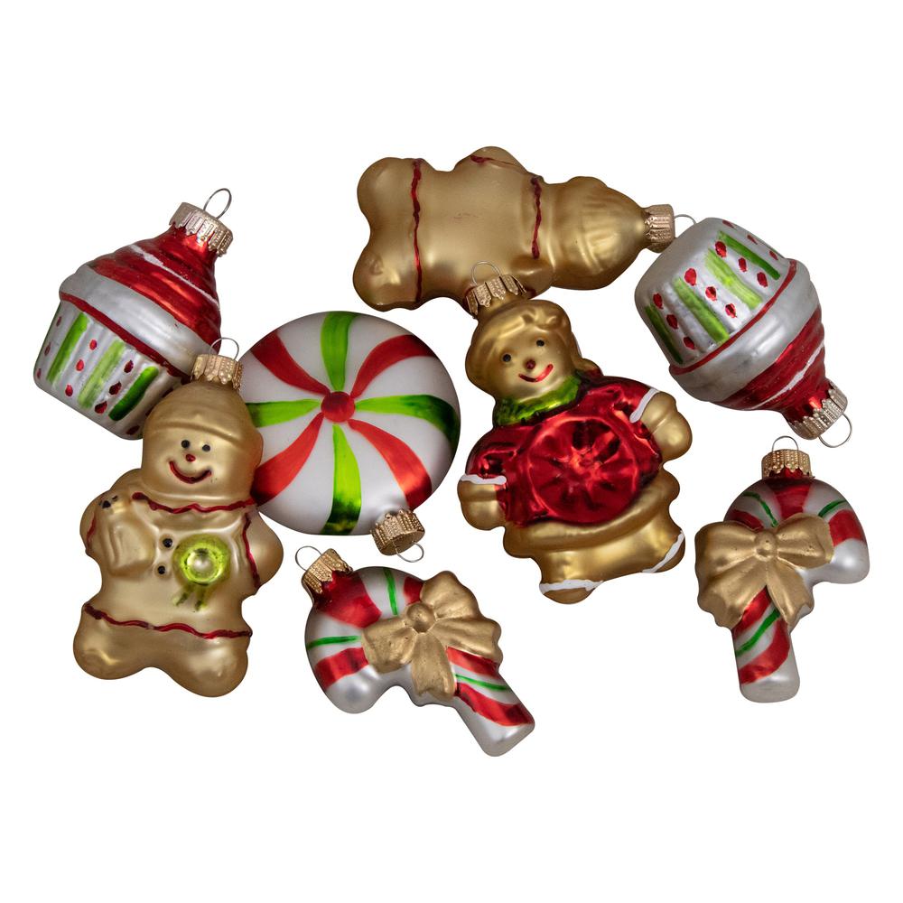 Pack of 8 Gold and Red Gingerbread Men with Sweet Treats Christmas Ornaments 3". Picture 3