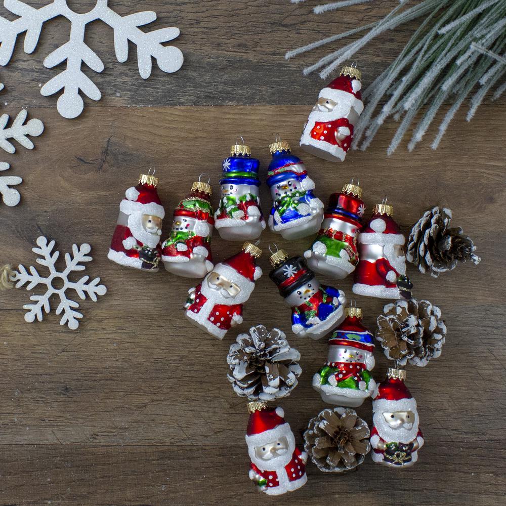 12ct Red Winter Snowmen and Santa Claus Figurine Glass Christmas Ornaments 2.5". Picture 2