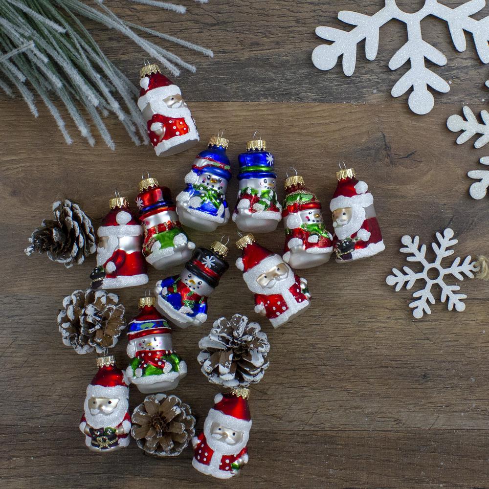 12ct Red Winter Snowmen and Santa Claus Figurine Glass Christmas Ornaments 2.5". Picture 3