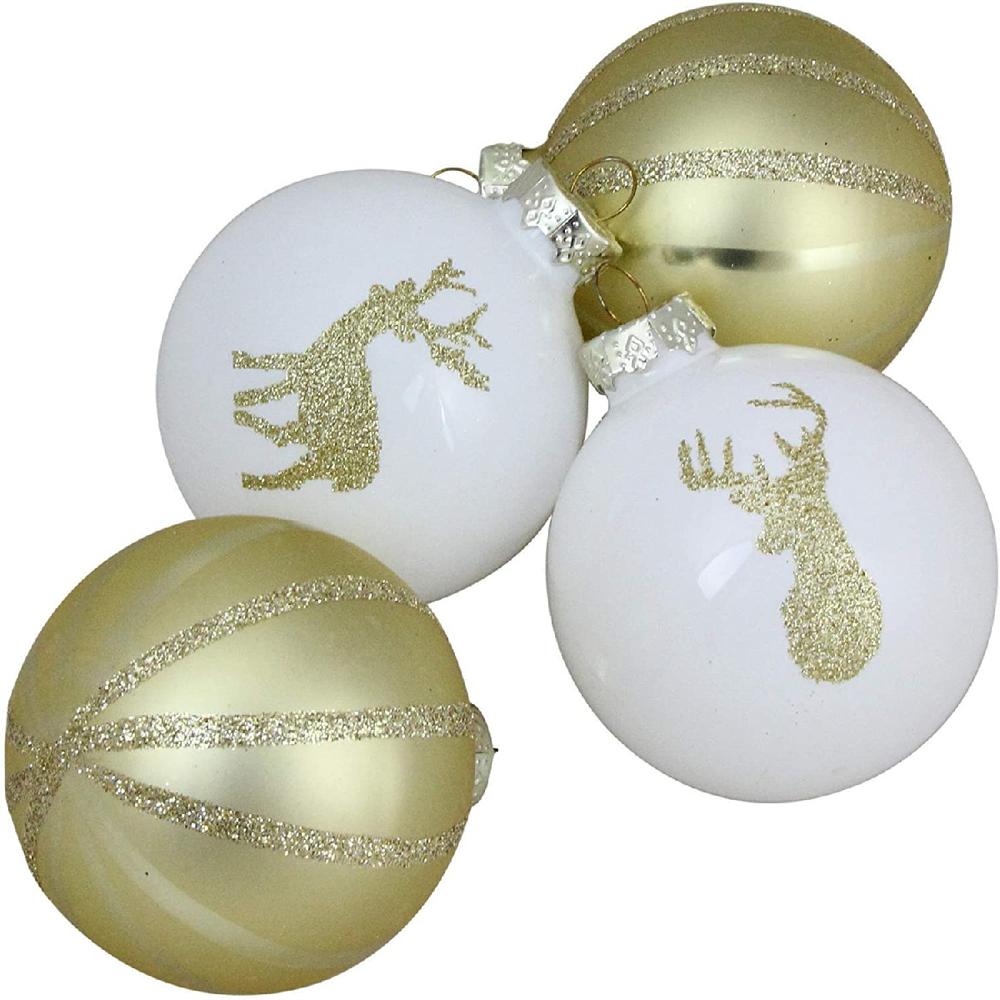 4ct Champagne Gold and White Deer 2-Finish Christmas Ball Ornaments 4.5" (110mm). Picture 3