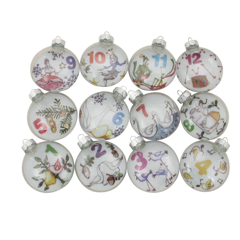 12ct Clear 'The Twelve Days of Christmas' Glass Disc Ornaments 3". Picture 2