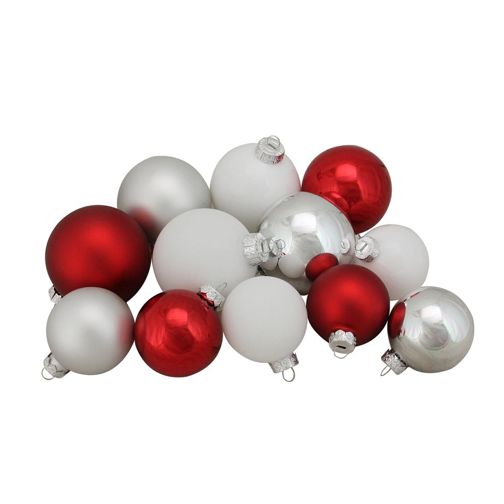 96ct Red and White 3-Finish Christmas Glass Ball Ornaments 3.25" (80mm). Picture 4