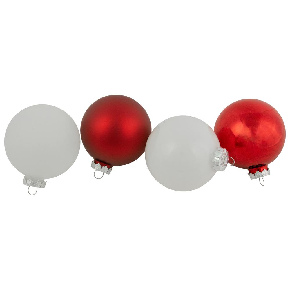 96ct Red and White 3-Finish Christmas Glass Ball Ornaments 3.25" (80mm). Picture 1