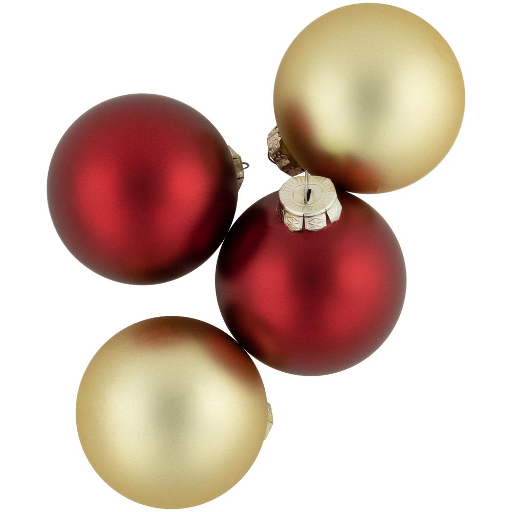 72ct Red and Gold Matte Glass Christmas Ball Ornaments 4" (100mm). Picture 4