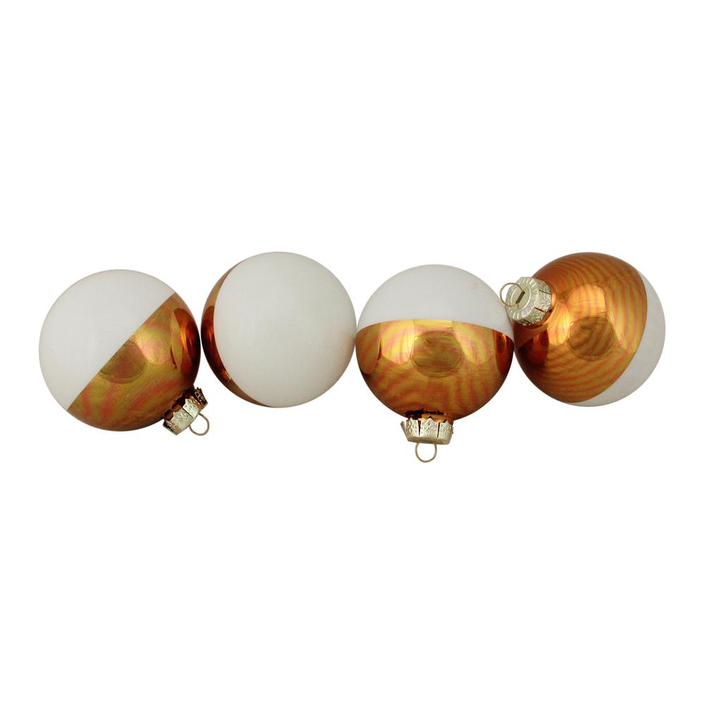 4ct White and Gold Shiny Glass Christmas Ball Ornaments 3.25" (80mm). Picture 1