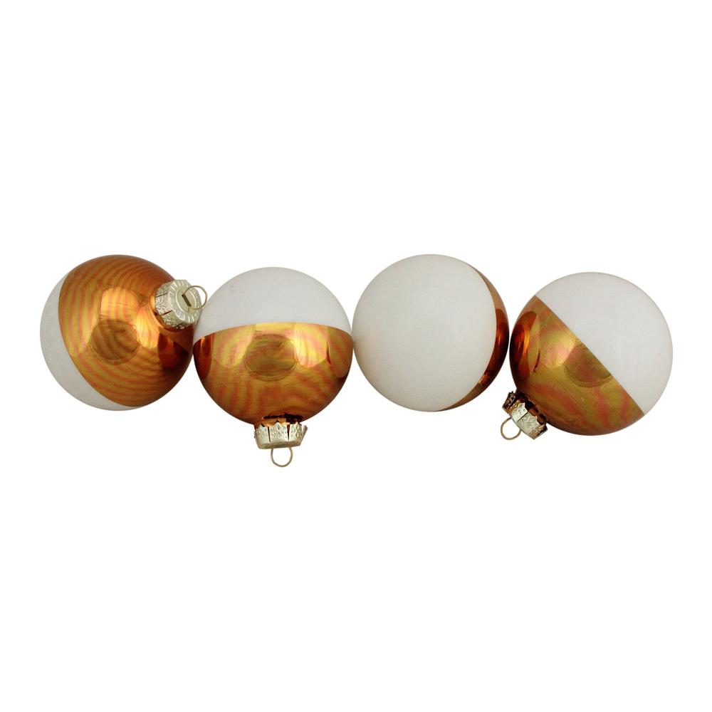 4ct White and Gold Shiny Glass Christmas Ball Ornaments 3.25" (80mm). Picture 2