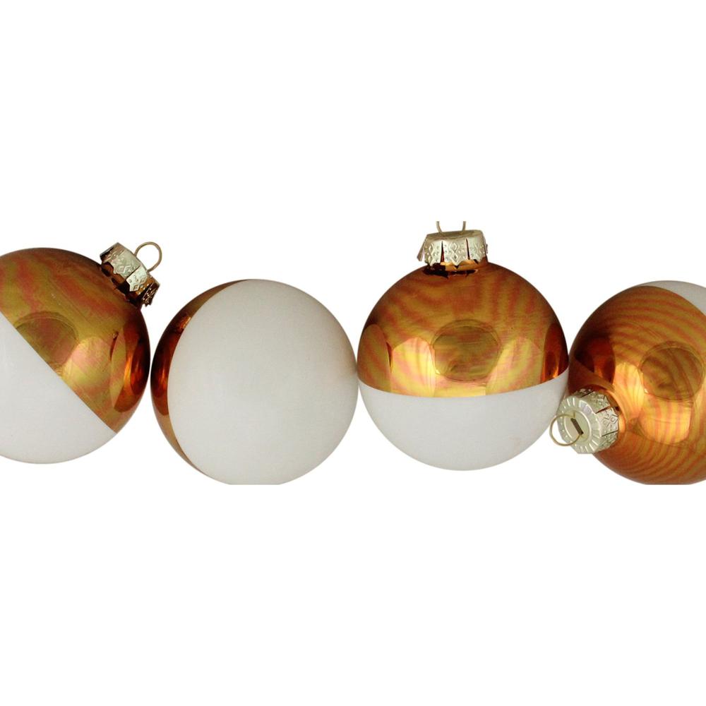 4ct White and Gold Shiny Glass Christmas Ball Ornaments 3.25" (80mm). Picture 3