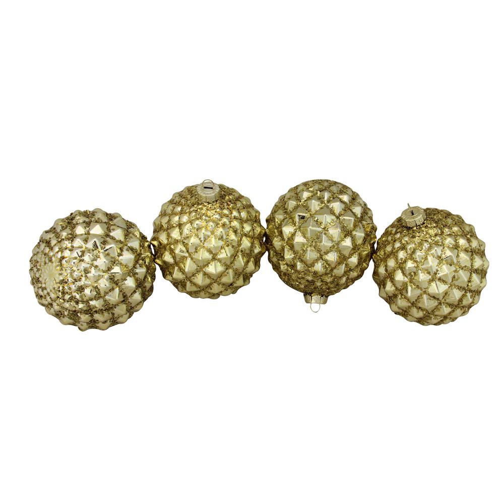 4ct Gold Glitter Flake Christmas Glass Ball Ornaments 4" (100mm). The main picture.