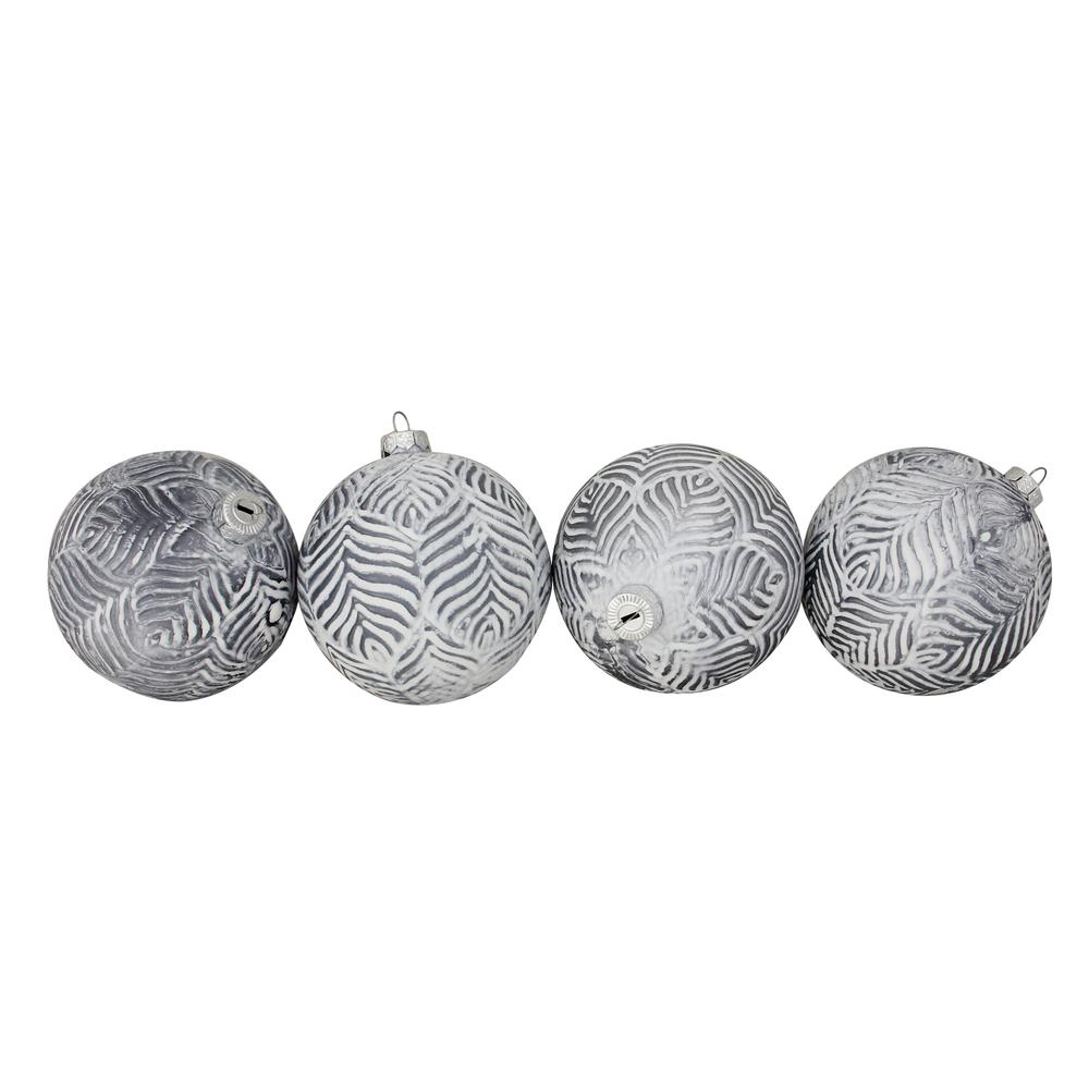 4ct Silver and White Antique Style Glass Christmas Ball Ornaments 4" (100mm). Picture 1