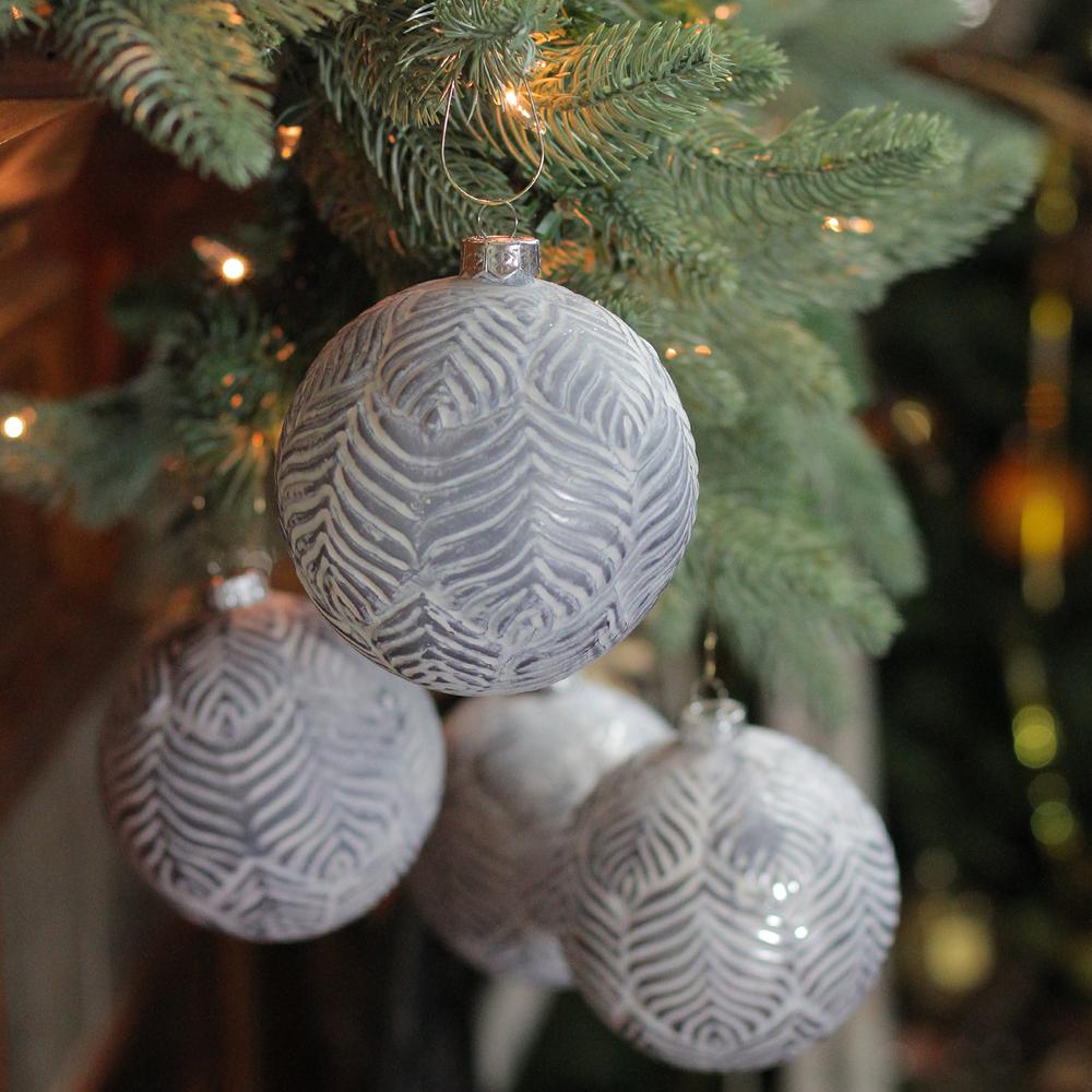 4ct Silver and White Antique Style Glass Christmas Ball Ornaments 4" (100mm). Picture 3