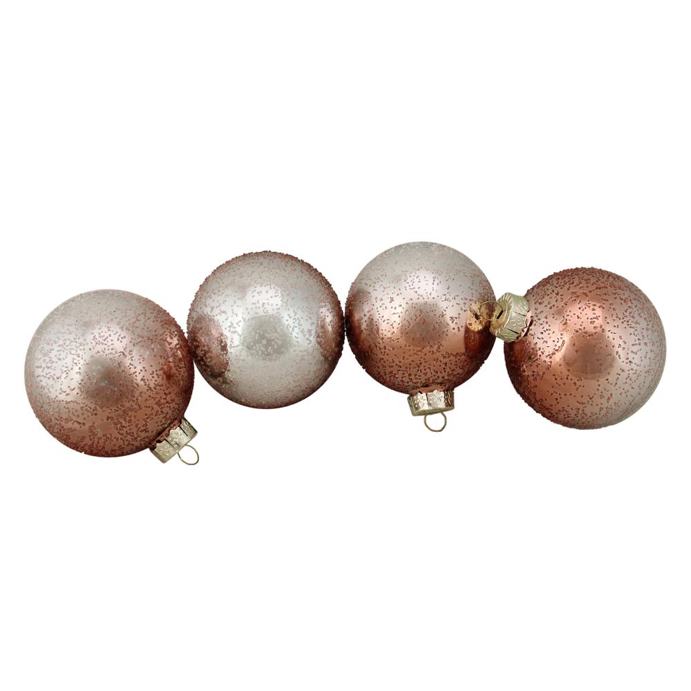 4ct Brown and Silver Hand Blown Shiny Glass Christmas Ball Ornaments 3.25" (80mm). Picture 1