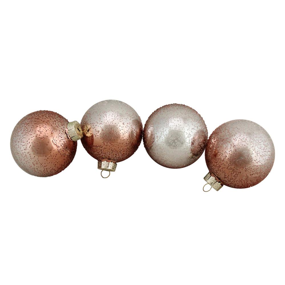 4ct Brown and Silver Hand Blown Shiny Glass Christmas Ball Ornaments 3.25" (80mm). Picture 2