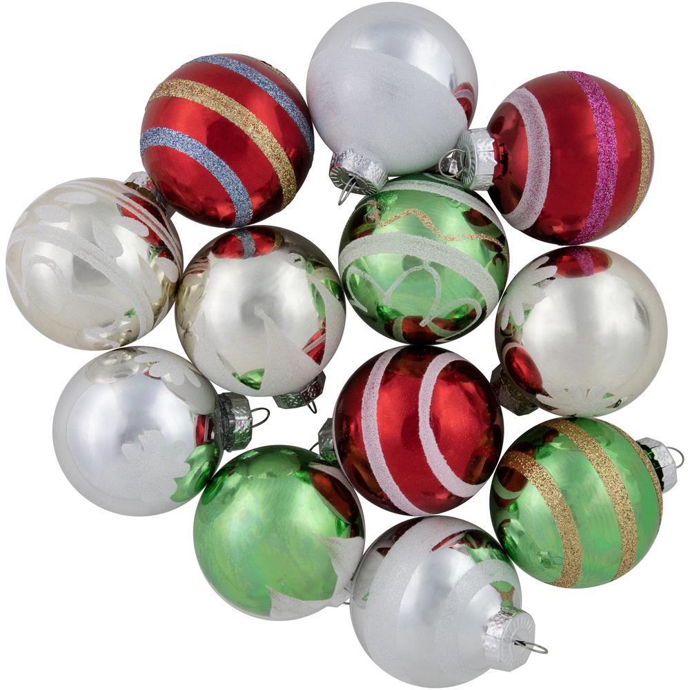 12ct Multi Color Vintage Design Glass Ball Christmas Ornaments 2.25" (55mm). Picture 1