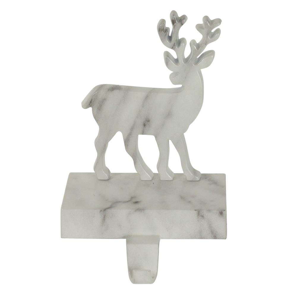 7.5" White and Black Marbled Standing Deer Christmas Stocking Holder. Picture 1