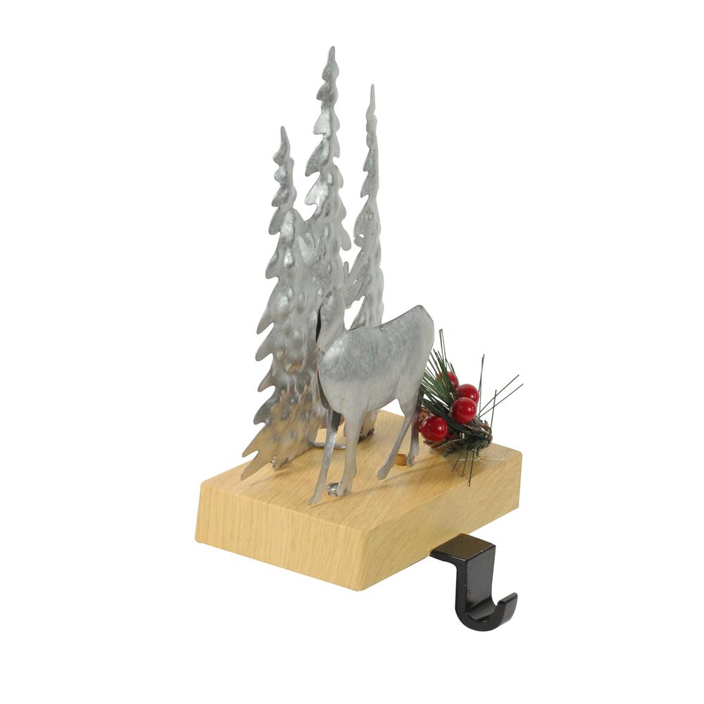 8.5" Silver and Brown Galvanized Metal Deer with Trees Christmas Stocking Holder. Picture 2