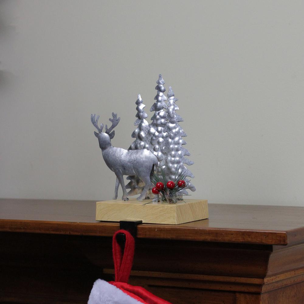 8.5" Silver and Brown Galvanized Metal Deer with Trees Christmas Stocking Holder. Picture 3