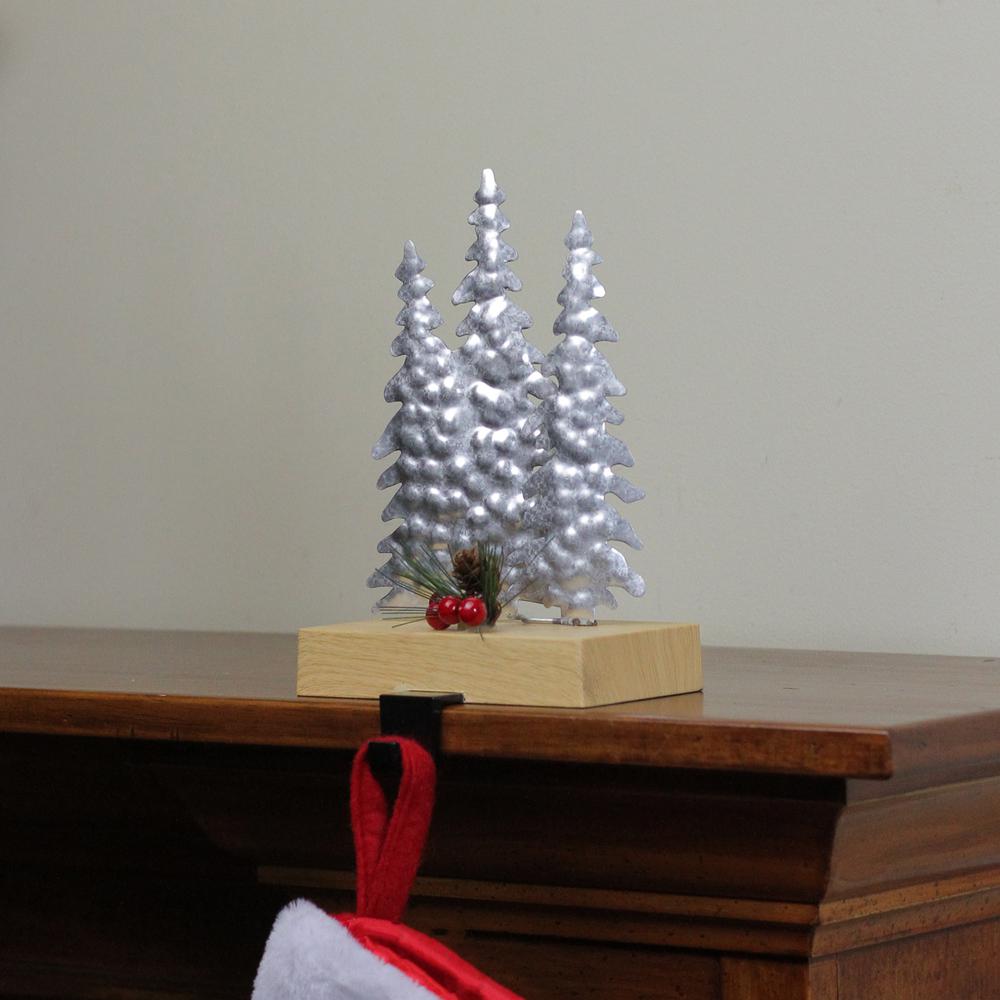 8.5" Silver and Red Wooden Christmas Trees Stocking Holder. Picture 3