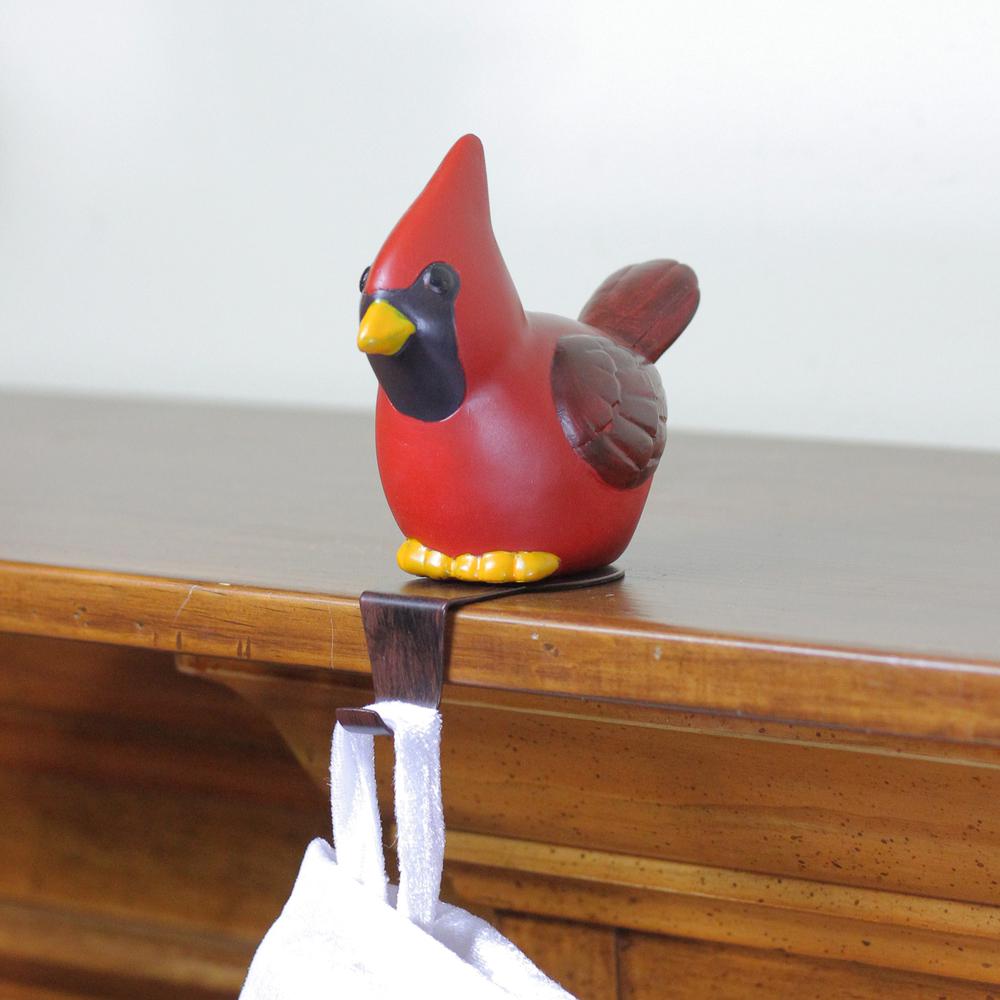 5.5" Red and Black Sitting Cardinal Bird Christmas Stocking Holder. Picture 3