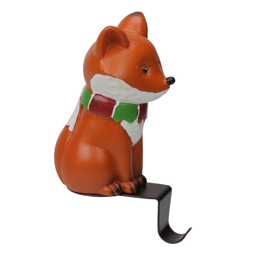 9" Standing Fox Wearing a Striped Scarf Christmas Stocking Holder. Picture 2