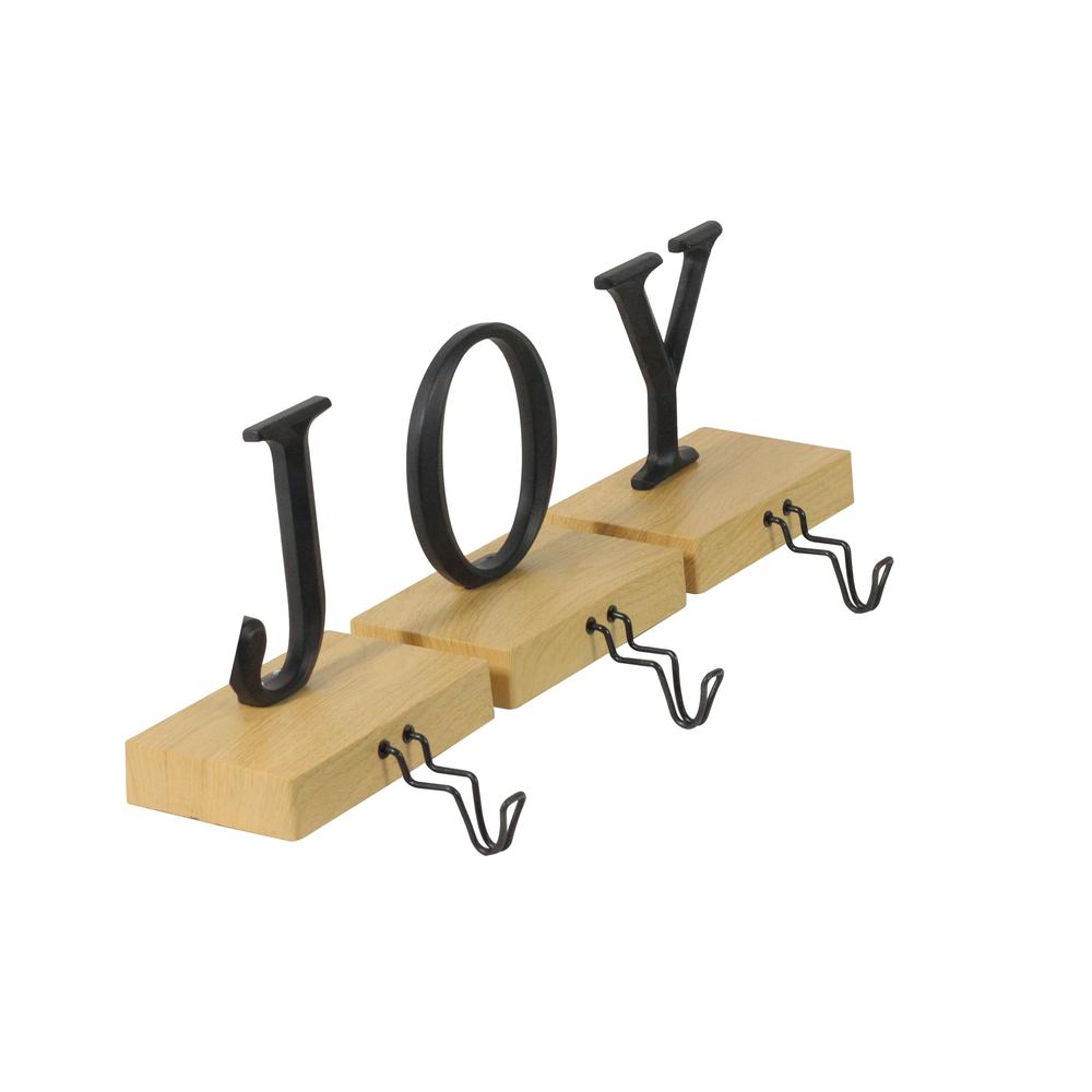 Set of 3 Metal and Wood â€œJOY" Weighted Christmas Stocking Holder 6â€œ. Picture 2