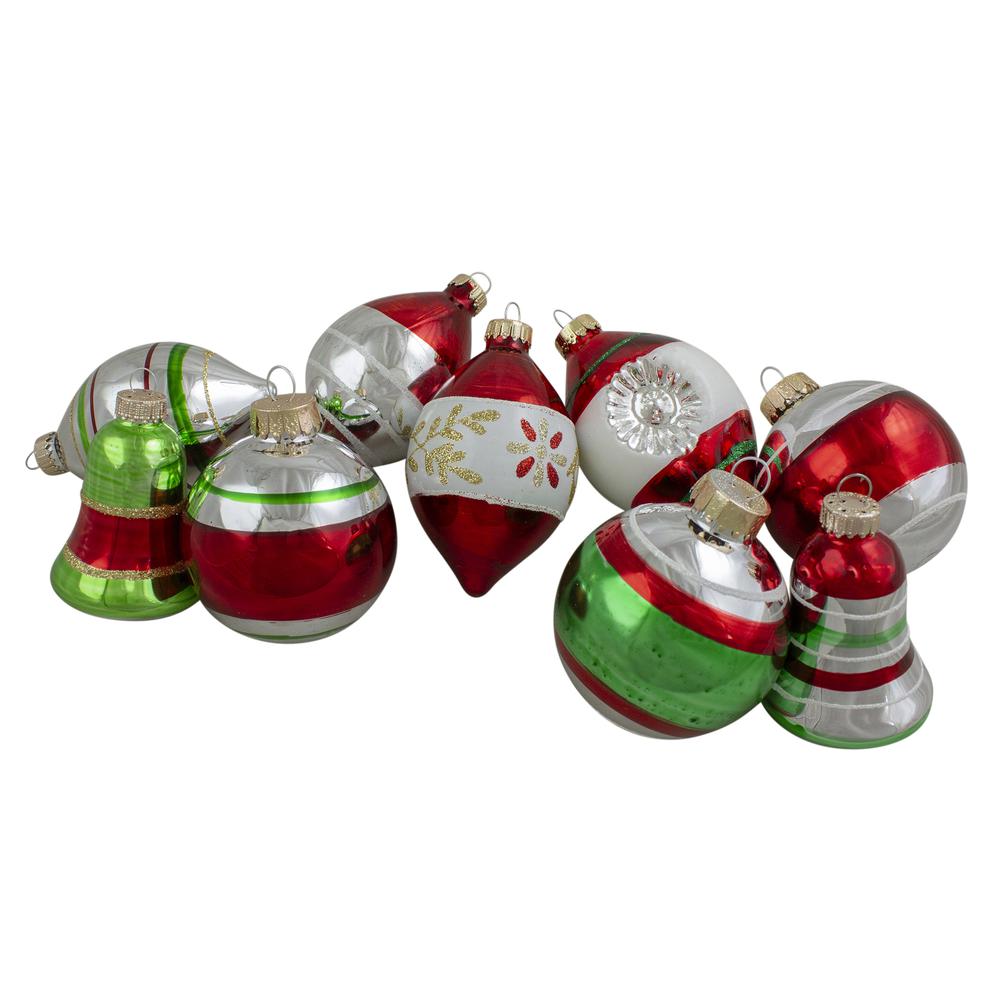 9ct Silver and Red Striped 2-Finish Glass Christmas Ornaments 3.25". Picture 1