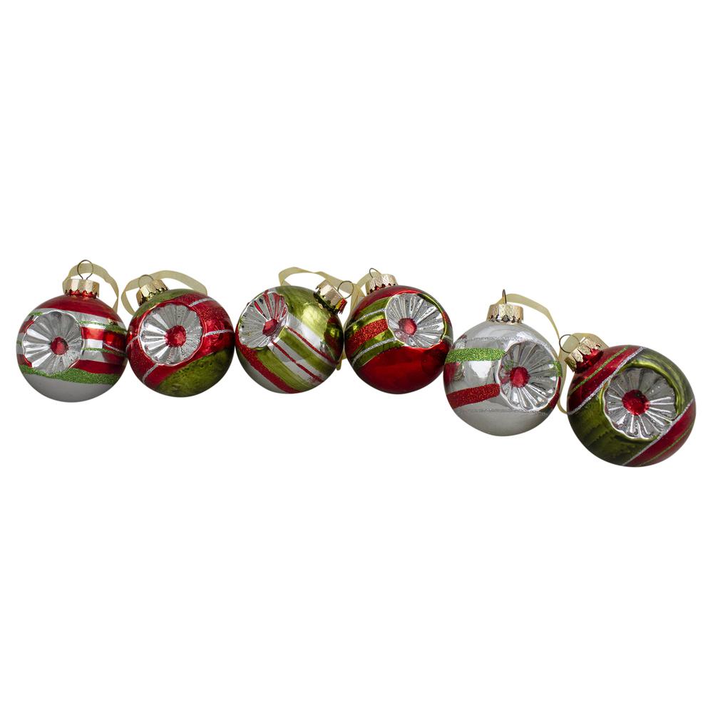 6ct Multi 2-Finish Retro Reflector Christmas Ball Ornaments 2.75" (55mm). Picture 1