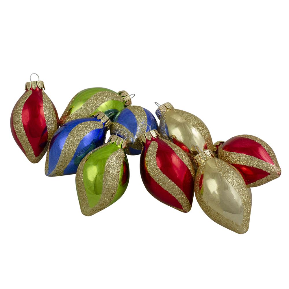 9ct Vibrantly Colored 2-Finish Swirls Glass Christmas Finial Ornaments 2". Picture 1