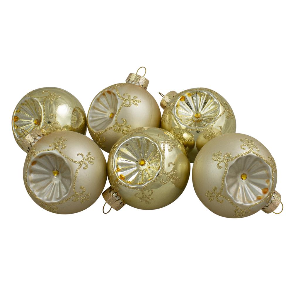 6ct Gold 2-Finish Retro Reflector Glass Christmas Ball Ornaments 2.75" (70mm). Picture 1