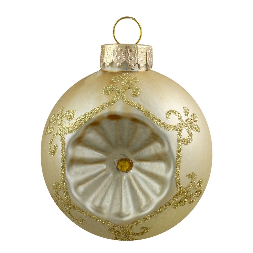 6ct Gold 2-Finish Retro Reflector Glass Christmas Ball Ornaments 2.75" (70mm). Picture 2