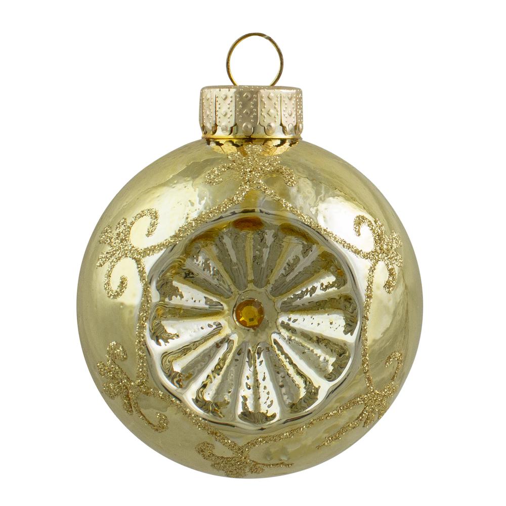 6ct Gold 2-Finish Retro Reflector Glass Christmas Ball Ornaments 2.75" (70mm). Picture 3
