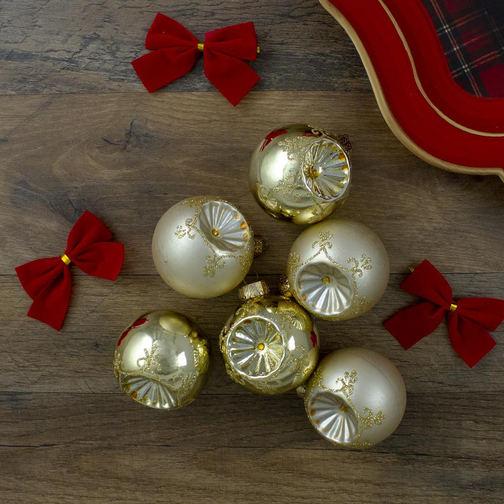 6ct Gold 2-Finish Retro Reflector Glass Christmas Ball Ornaments 2.75" (70mm). Picture 4