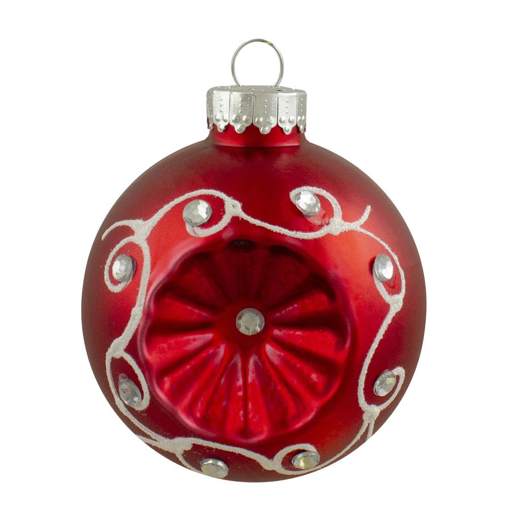 6ct Red and Silver Retro Matte Glass Christmas Ball Ornament Set 3.25" (82mm). Picture 2