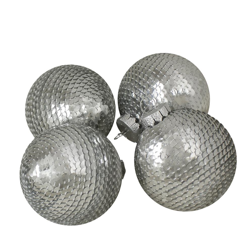 4ct Silver Sequin Christmas Ball Ornaments 2.75" (70mm). Picture 1