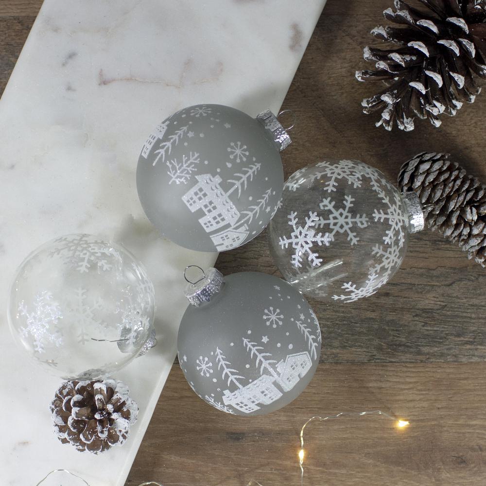 4 ct Gray and Clear Glass Ball Hanging Christmas Ornaments 3.25-Inch (80mm). Picture 2