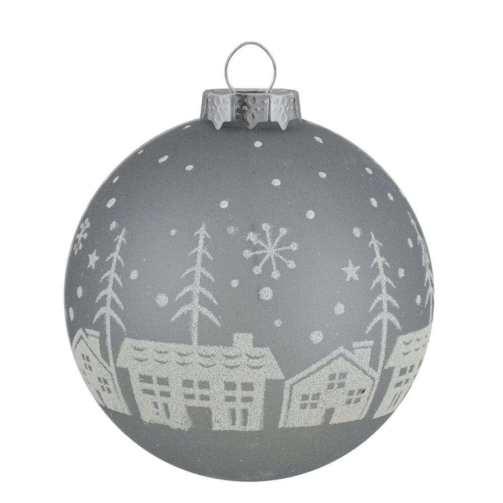 4 ct Gray and Clear Glass Ball Hanging Christmas Ornaments 3.25-Inch (80mm). Picture 3