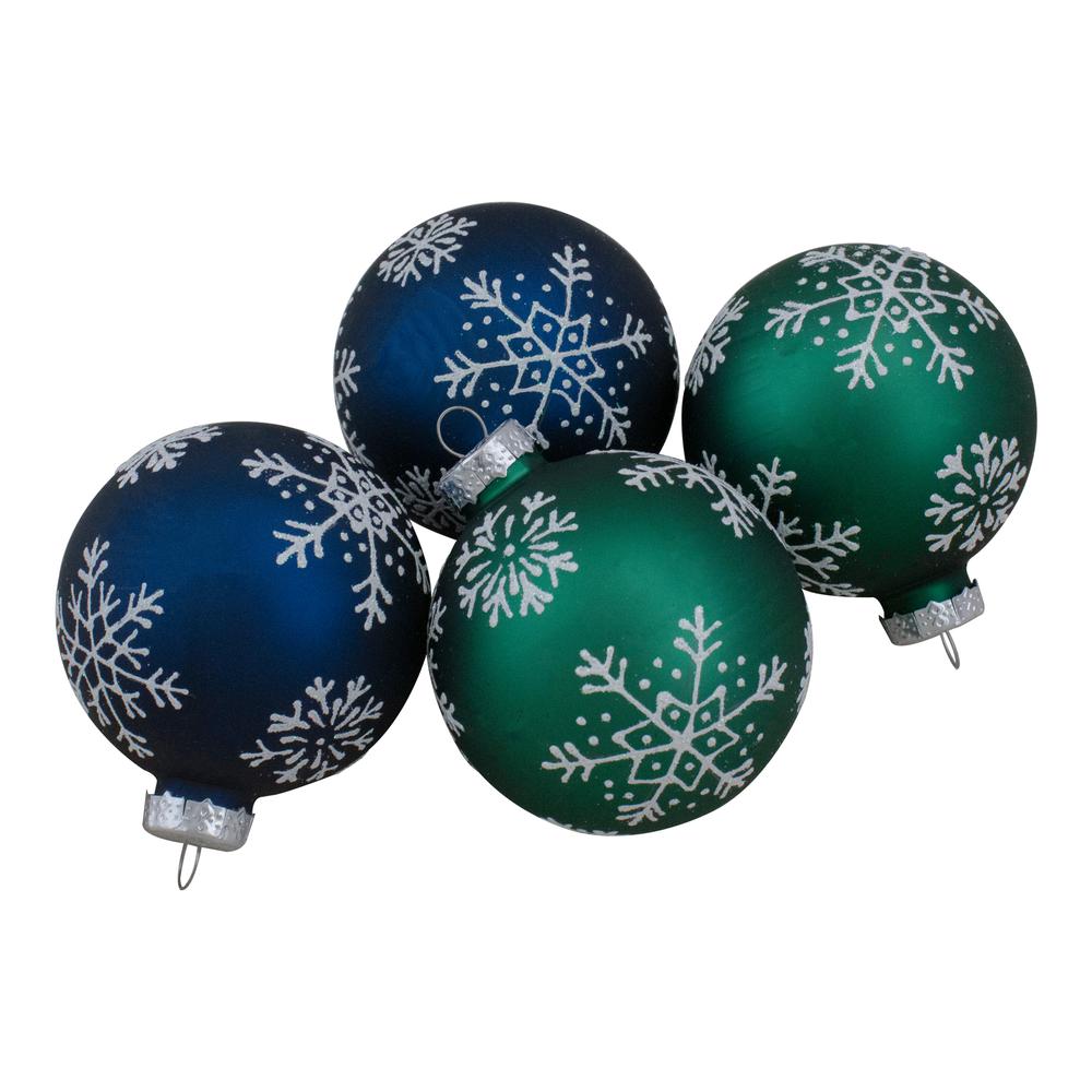 Set of 4 Dark Blue and Green Glass Matte Christmas Ball Ornaments 2.5-Inch. Picture 1