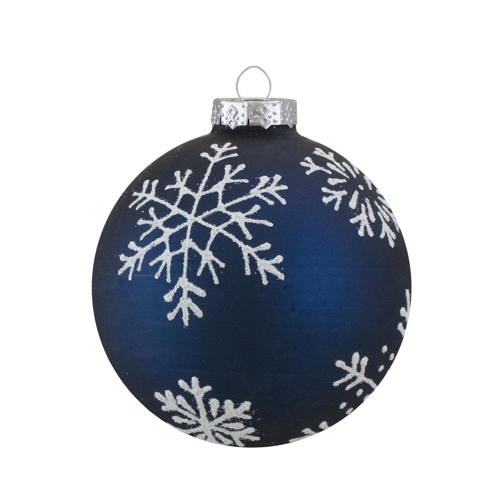 Set of 4 Dark Blue and Green Glass Matte Christmas Ball Ornaments 2.5-Inch. Picture 3