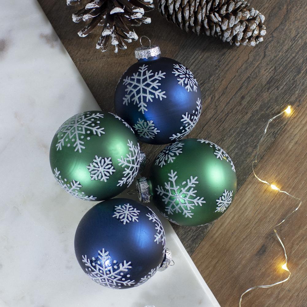 Set of 4 Dark Blue and Green Glass Matte Christmas Ball Ornaments 2.5-Inch. Picture 2