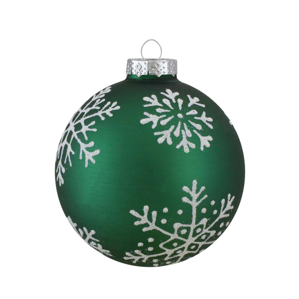 Set of 4 Dark Blue and Green Glass Matte Christmas Ball Ornaments 2.5-Inch. Picture 4