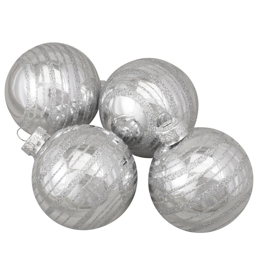 Set of 4 Silver Christmas Ball Ornaments 2.5" (67mm). Picture 1