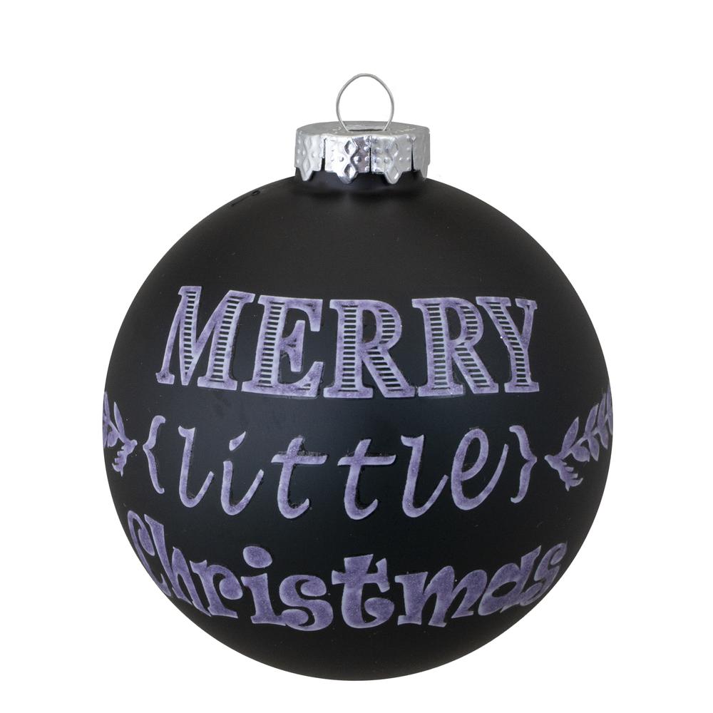 4ct Matte Black Merry Little Christmas Glass Ball Ornaments 2.5-Inch (65mm). Picture 3