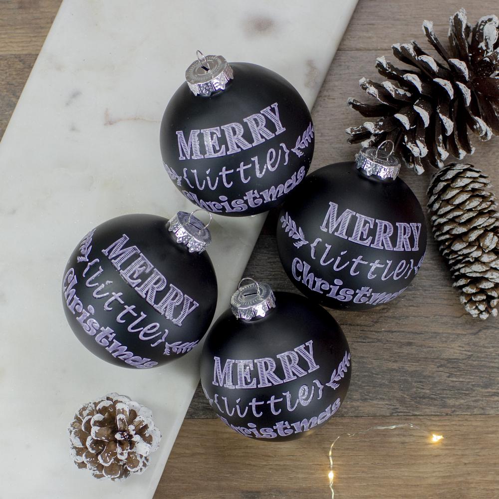 4ct Matte Black Merry Little Christmas Glass Ball Ornaments 2.5-Inch (65mm). Picture 2